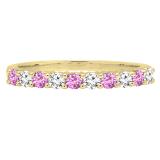 10K Yellow Gold Round Cut Pink Sapphire & White Diamond Ladies Stackable Anniversary Wedding Band