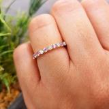10K Yellow Gold Round Cut Pink Sapphire & White Diamond Ladies Stackable Anniversary Wedding Band
