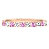 18K Rose Gold Round Cut Pink Sapphire & White Diamond Ladies Stackable Anniversary Wedding Band