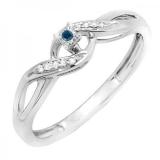 0.05 Carat (ctw) Sterling Silver Round Blue & White Diamond Ladies Crossover Swirl Bridal Promise Engagement Ring