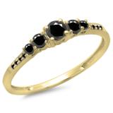 0.40 Carat (Ctw) 10K Yellow Gold Round Cut Black Diamond Ladies Bridal 5 Stone Engagement Ring