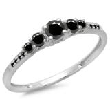 0.40 Carat (Ctw) 18K White Gold Round Cut Black Diamond Ladies Bridal 5 Stone Engagement Ring