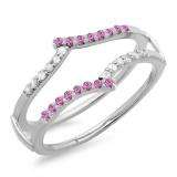 0.25 Carat (ctw) 14K White Gold Round Pink Sapphire & White Diamond Ladies Anniversary Wedding Band Guard Double Ring 1/4 CT