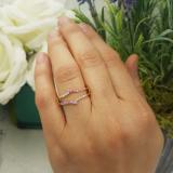 0.25 Carat (ctw) 14K Yellow Gold Round Pink Sapphire & White Diamond Ladies Anniversary Wedding Band Guard Double Ring 1/4 CT