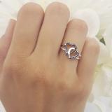 0.25 Carat (ctw) Sterling Silver Round Blue Sapphire & Black Diamond Ladies Split Shank Tangled Double Heart Love Promise Ring 1/4 CT