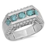 4.00 Carat (ctw) 14K Gold Black Rhodium Plated Round Blue & White Diamond 5 Stone Mens Hip Hop Ring 4 CT
