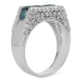 4.00 Carat (ctw) 14K Gold Black Rhodium Plated Round Blue & White Diamond 5 Stone Mens Hip Hop Ring 4 CT