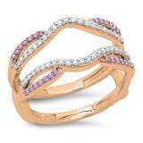 0.35 Carat (ctw) 10K Rose Gold Round Cut White Diamond & Pink Sapphire Ladies Anniversary Wedding Band Split Shank Enhancer Guard Double Ring 1/3 CT