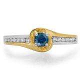0.40 Carat (ctw) 14K Two Tone Gold Round Cut Blue & White Diamond Ladies Twisted Bridal Engagement Ring