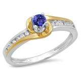0.40 Carat (ctw) 10K Two Tone Gold Round Cut White Diamond & Tanzanite Ladies Twisted Bridal Engagement Ring