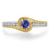 0.40 Carat (ctw) 10K Two Tone Gold Round Cut White Diamond & Tanzanite Ladies Twisted Bridal Engagement Ring