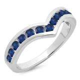 0.60 Carat (ctw) 10K White Gold Round Blue Sapphire Wedding Stackable Band Anniversary Guard Chevron Ring