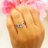 0.60 Carat (ctw) 14K White Gold Round Blue Sapphire & White Diamond Wedding Stackable Band Anniversary Guard Chevron Ring