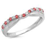 0.25 Carat (ctw) 14K White Gold Round Cut Ruby & White Diamond Ladies Anniversary Wedding Stackable Contour Guard Band 1/4 CT