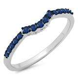 0.30 Carat (ctw) 10K White Gold Round Blue Sapphire Ladies Contour Anniversary Wedding Stackable Band Guard Ring 1/3 CT