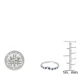 0.30 Carat (ctw) 10K White Gold Round Blue Sapphire & White Diamond Ladies Contour Anniversary Wedding Stackable Band Guard Ring 1/3 CT