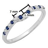 0.30 Carat (ctw) 10K White Gold Round Blue Sapphire & White Diamond Ladies Contour Anniversary Wedding Stackable Band Guard Ring 1/3 CT