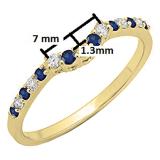 0.30 Carat (ctw) 10K Yellow Gold Round Blue Sapphire & White Diamond Ladies Contour Anniversary Wedding Stackable Band Guard Ring 1/3 CT