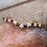 0.30 Carat (ctw) 10K Yellow Gold Round Blue Sapphire & White Diamond Ladies Contour Anniversary Wedding Stackable Band Guard Ring 1/3 CT