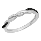 0.15 Carat (ctw) Sterling Silver Round Black & White Diamond Ladies Swirl Anniversary Wedding Stackable Band