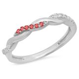 0.15 Carat (ctw) Sterling Silver Round Cut Ruby & White Diamond Ladies Swirl Anniversary Wedding Stackable Band