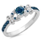 0.50 Carat (ctw) 18K White Gold Round Blue Diamond Ladies Bridal Unique Vintage Style Engagement Ring 1/2 CT
