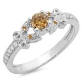 0.50 Carat (ctw) 18K White Gold Round Champagne & White Diamond Ladies Bridal Unique Vintage Style Engagement Ring 1/2 CT