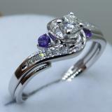 0.50 Carat (ctw) 10K White Gold Round Amethyst And White Diamond Ladies Swirl Bridal Engagement Ring Matching Band Set 1/2 CT