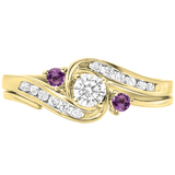 0.50 Carat (ctw) 14K Yellow Gold Round Amethyst And White Diamond Ladies Swirl Bridal Engagement Ring Matching Band Set 1/2 CT