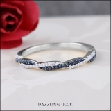 0.25 Carat (ctw) 10K White Gold Round Blue Sapphire & White Diamond Ladies Anniversary Wedding Band Swirl Stackable Ring 1/4 CT