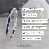 0.25 Carat (ctw) 10K White Gold Round Blue Sapphire & White Diamond Ladies Anniversary Wedding Band Swirl Stackable Ring 1/4 CT