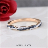 0.25 Carat (ctw) 14K Rose Gold Round Blue Sapphire & White Diamond Ladies Anniversary Wedding Band Swirl Stackable Ring 1/4 CT