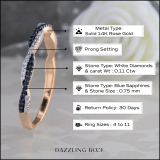 0.25 Carat (ctw) 14K Rose Gold Round Blue Sapphire & White Diamond Ladies Anniversary Wedding Band Swirl Stackable Ring 1/4 CT