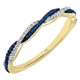 0.25 Carat (ctw) 14K Yellow Gold Round Blue Sapphire & White Diamond Ladies Anniversary Wedding Band Swirl Stackable Ring 1/4 CT