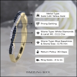 0.25 Carat (ctw) 14K Yellow Gold Round Blue Sapphire & White Diamond Ladies Anniversary Wedding Band Swirl Stackable Ring 1/4 CT