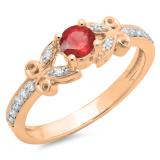 0.50 Carat (ctw) 10K Rose Gold Round Ruby & White Diamond Ladies Bridal Unique Vintage Style Engagement Ring 1/2 CT