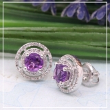1.17 Carat (ctw) 14K White Gold Round Amethyst & White Diamond Ladies Halo Style Stud Earrings