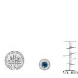 1.17 Carat (ctw) 14K White Gold Round Blue & White Diamond Ladies Halo Style Stud Earrings