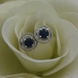 1.17 Carat (ctw) 14K White Gold Round Blue Sapphire & White Diamond Ladies Halo Style Stud Earrings