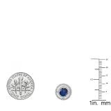 1.17 Carat (ctw) 18K White Gold Round Blue Sapphire & White Diamond Ladies Halo Style Stud Earrings
