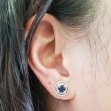 1.17 Carat (ctw) 18K White Gold Round Blue Sapphire & White Diamond Ladies Halo Style Stud Earrings