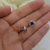 1.17 Carat (ctw) 18K White Gold Round Blue Sapphire & White Diamond Ladies Halo Style Stud Earrings