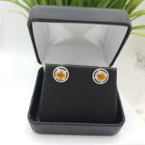 1.17 Carat (ctw) 10K White Gold Round Citrine & White Diamond Ladies Halo Style Stud Earrings