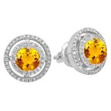 1.17 Carat (ctw) 14K White Gold Round Citrine & White Diamond Ladies Halo Style Stud Earrings