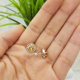 1.17 Carat (ctw) 14K White Gold Round Citrine & White Diamond Ladies Halo Style Stud Earrings