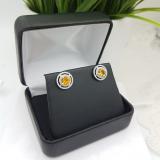 1.17 Carat (ctw) 14K White Gold Round Citrine & White Diamond Ladies Halo Style Stud Earrings