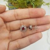 1.17 Carat (ctw) 10K White Gold Round Garnet & White Diamond Ladies Halo Style Stud Earrings