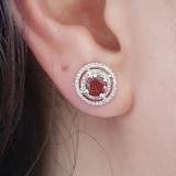 1.17 Carat (ctw) 10K White Gold Round Garnet & White Diamond Ladies Halo Style Stud Earrings