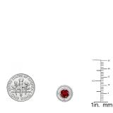 1.17 Carat (ctw) 14K White Gold Round Garnet & White Diamond Ladies Halo Style Stud Earrings