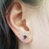 1.17 Carat (ctw) 14K White Gold Round Garnet & White Diamond Ladies Halo Style Stud Earrings